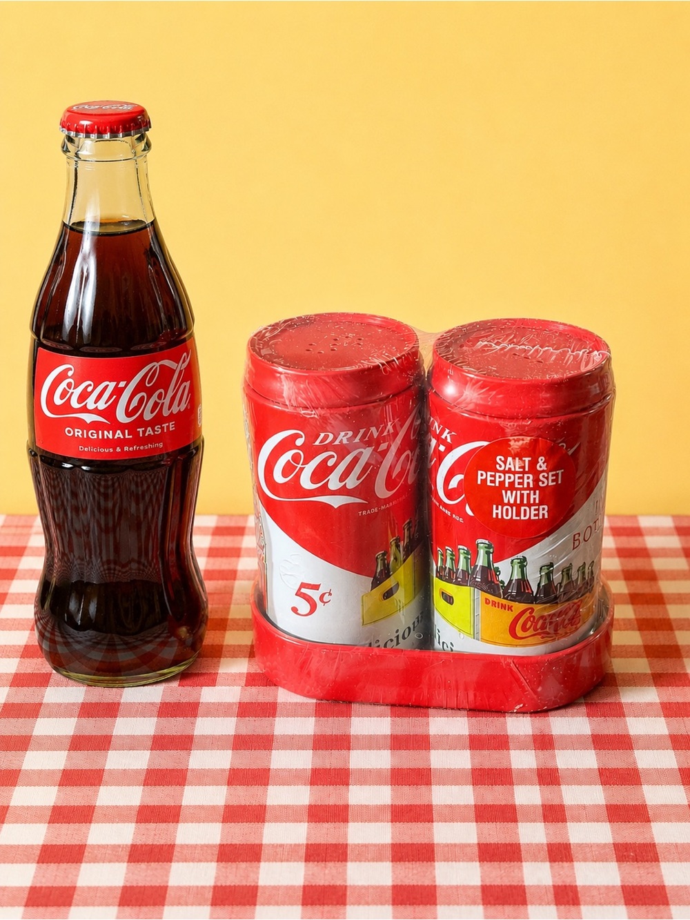 The Tin Box Company Nostalgic Coca Cola Salt and Pepper Shaker Set with Holder